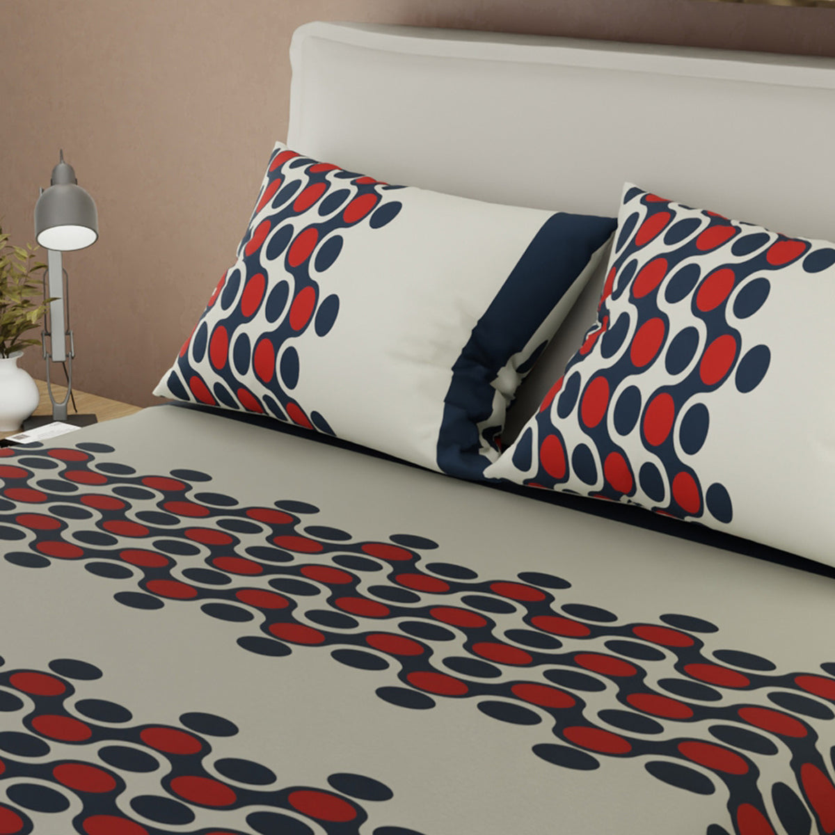 Sábana ajustable Esferas para cama doble gris y azul en microfibra 140x190 cm con fundas