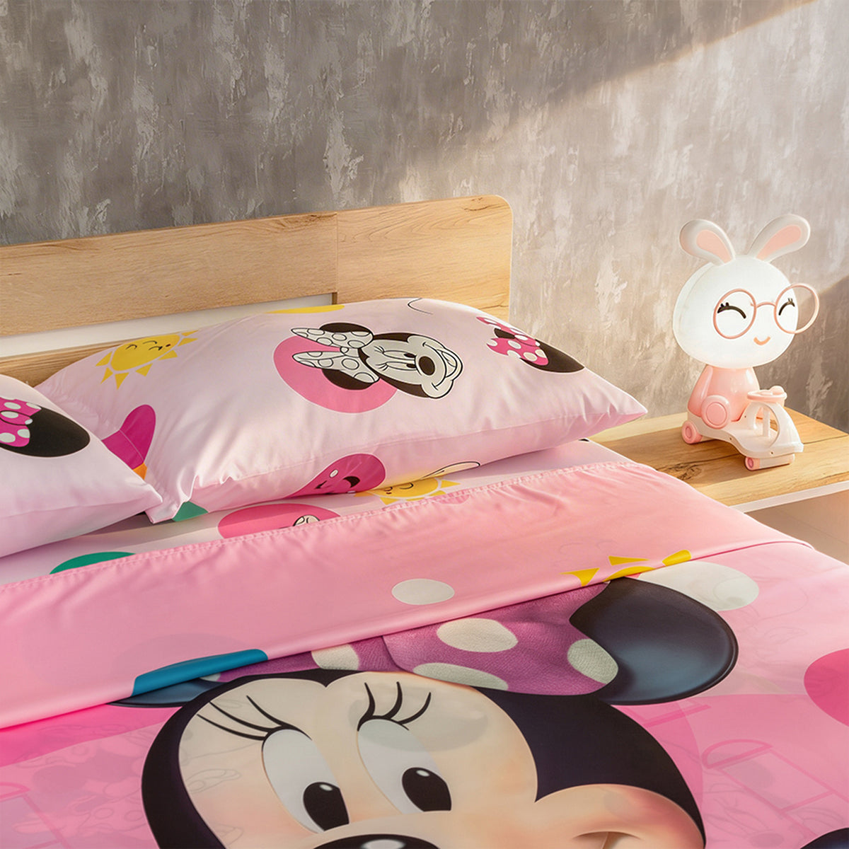 Juego de sábanas Core Disney infantil rosado Minnie semidoble 120x190 cm poliéster