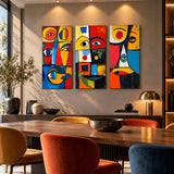 Lienzo Tríptico Cuadros Estilo Cubista Arte Abstracto Colorido 34x72 cu