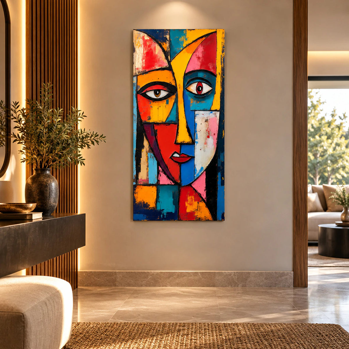 Lienzo Cuadro Decorativo Rostro Cubista Arte Abstracto Moderno 118x55cm