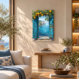 Lienzo Cuadro Decorativo Ventana Mediterránea Entre Limoneros y Mar 60x43cm