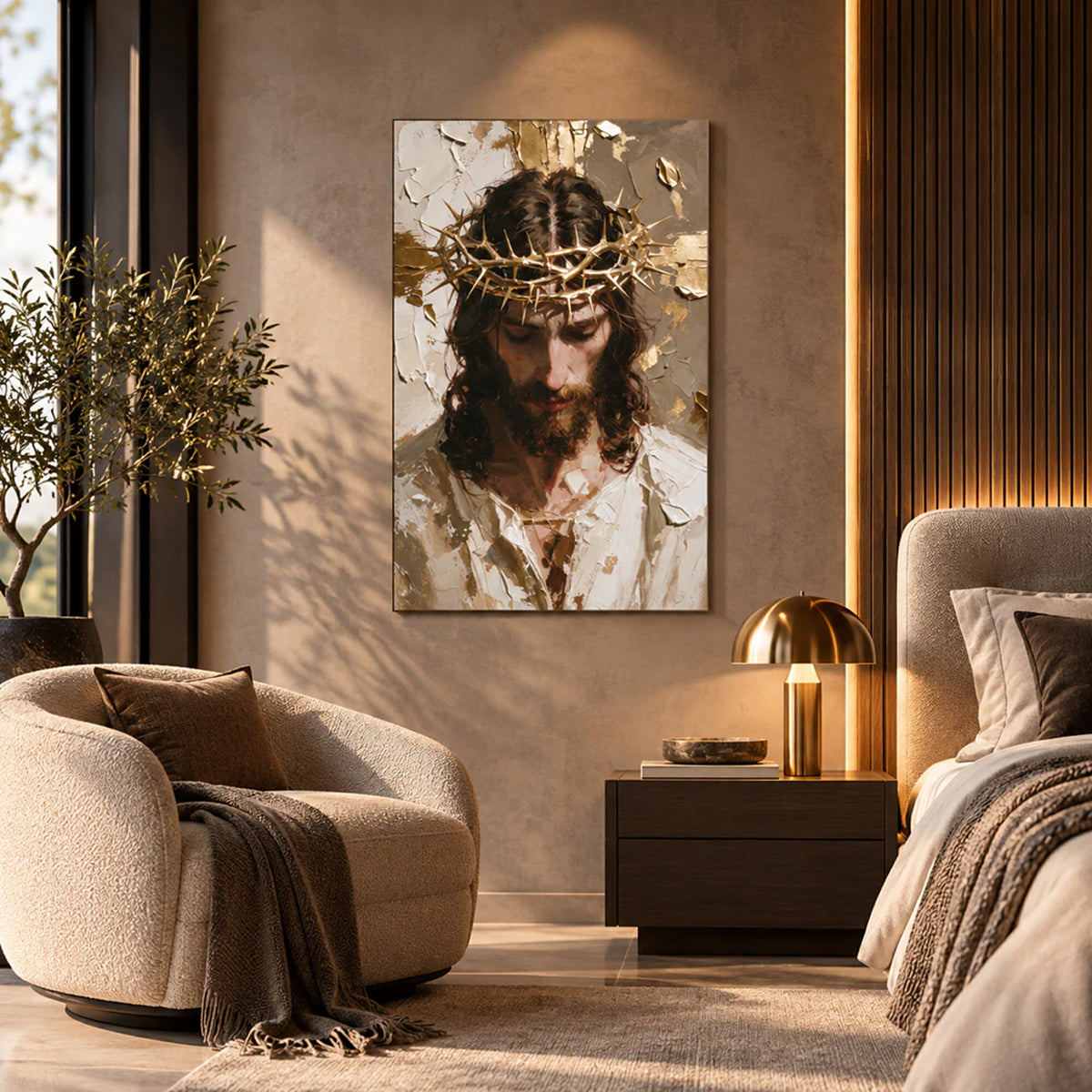 Lienzo Cuadro Decorativo Arte Sagrado de Cristo Rey Corona 93x60cm