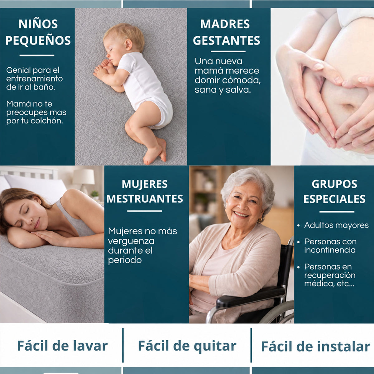 Combo protector de colchón queen gris impermeable 160x190 cm y 2 protectores de almohada