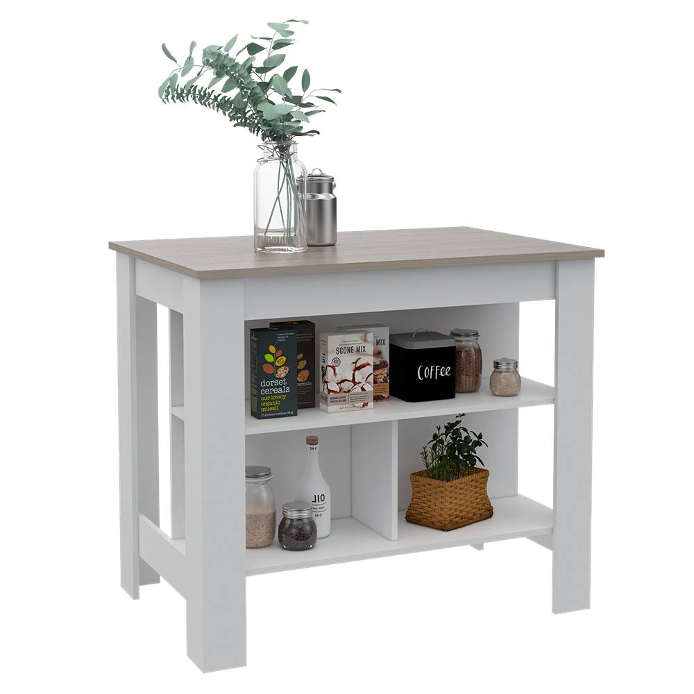 Mueble Auxiliar de Cocina Cala Plus Ceniza y Blanco 103x90cm con Dos Entrepaños y con Tres Comportamientos