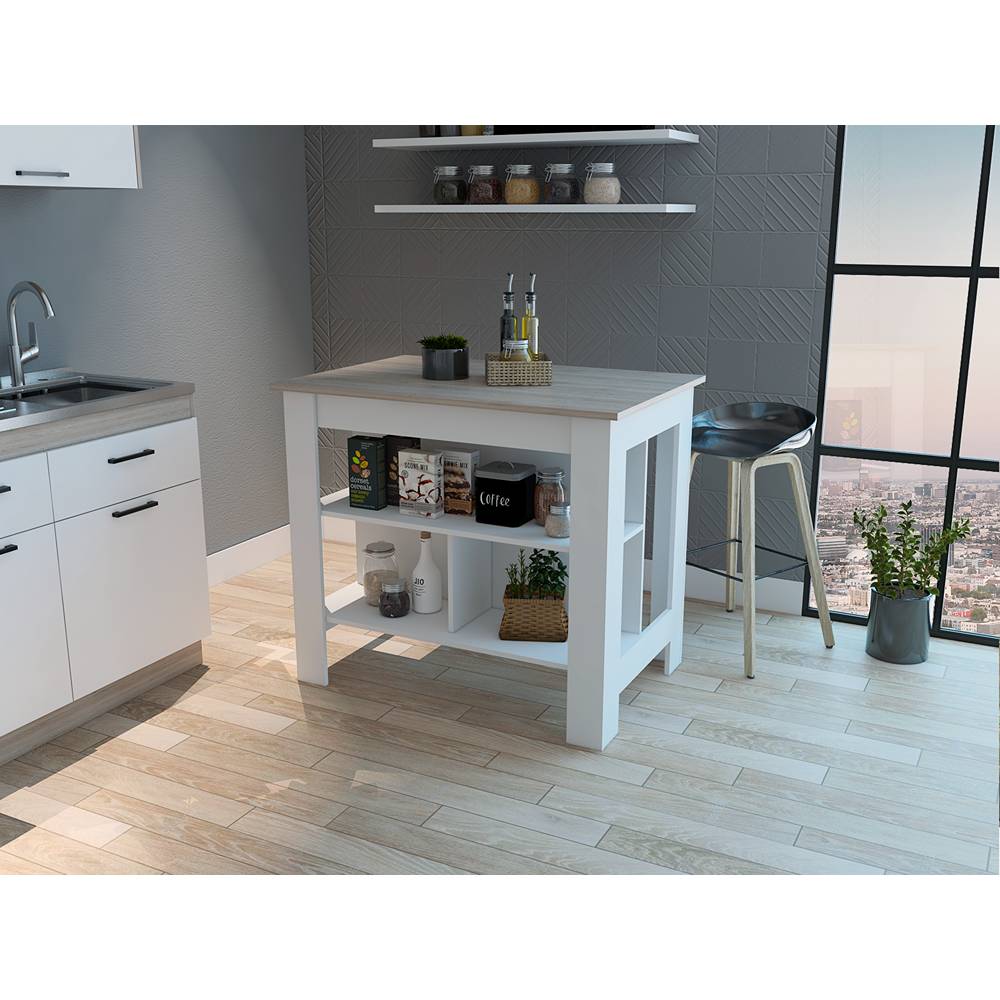 Mueble Auxiliar de Cocina Cala Plus Ceniza y Blanco 103x90cm con Dos Entrepaños y con Tres Comportamientos