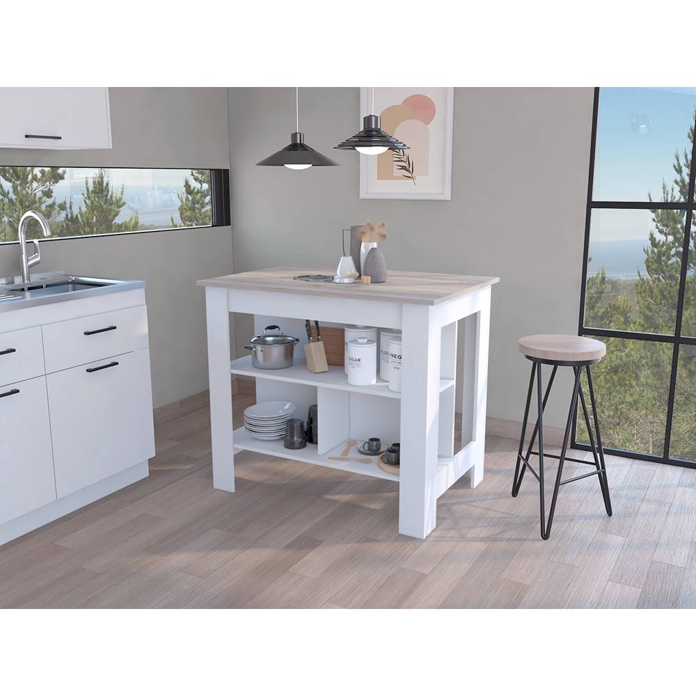 Mueble Auxiliar de Cocina Cala Plus Ceniza y Blanco 103x90cm con Dos Entrepaños y con Tres Comportamientos