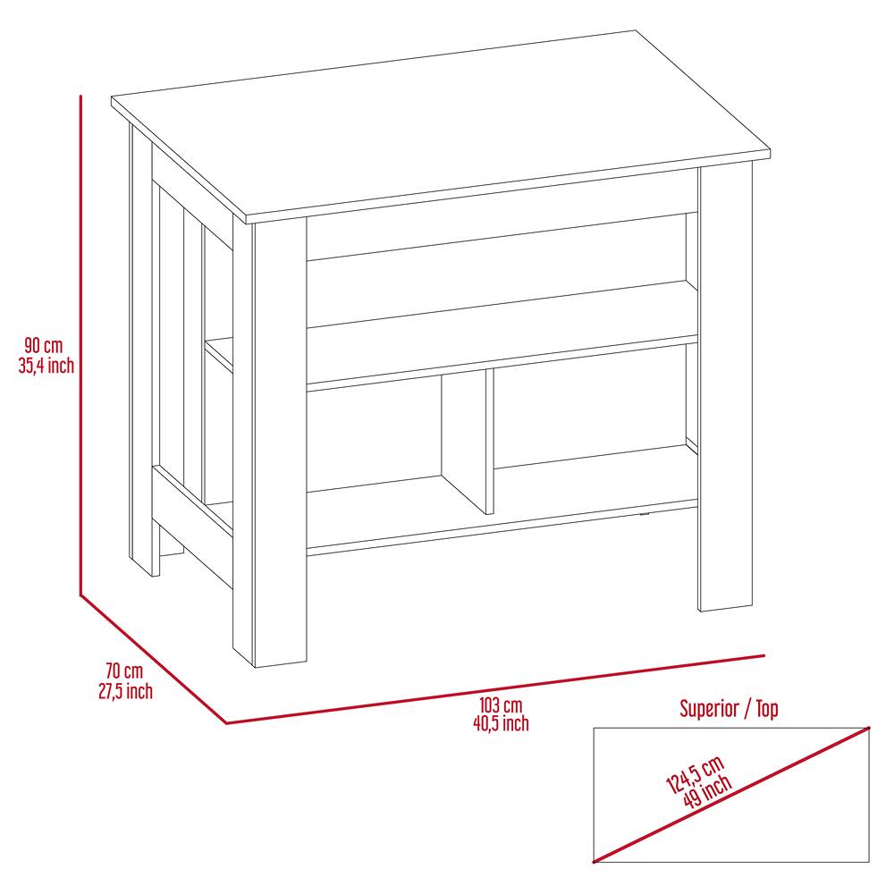 Mueble Auxiliar de Cocina Cala Plus Ceniza y Blanco 103x90cm con Dos Entrepaños y con Tres Comportamientos