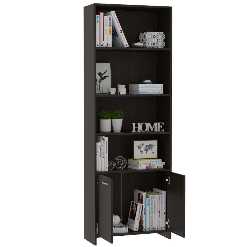 Biblioteca Lisa Wengue 63x180cm con Cuatro Compartimientos y con Un Cajón
