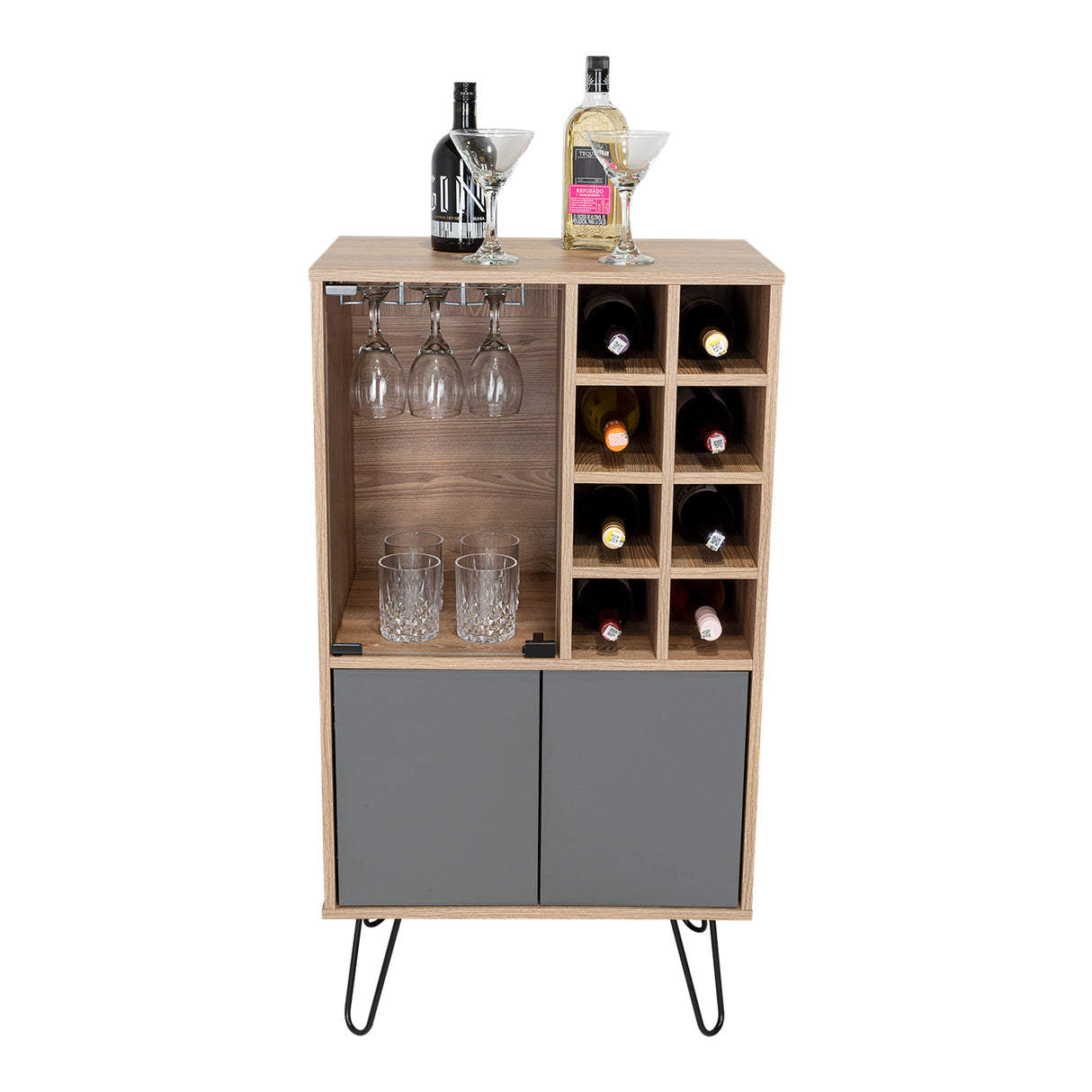 Bar Vassel Miel y Plomo 59.6x109.4cm con Dos Compartimientos con Tres Portacopas y con Ocho Portabotellas - Bares | Bylmo