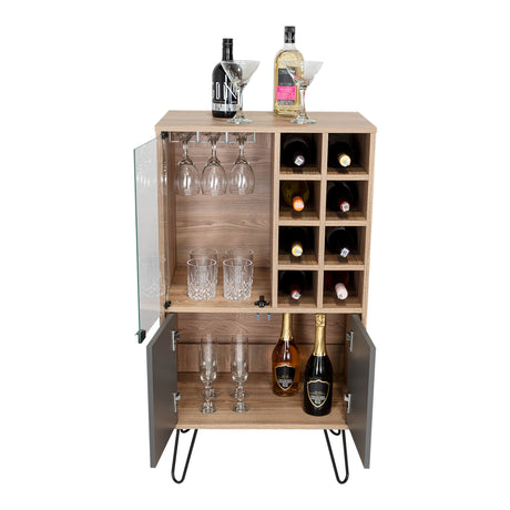 Bar Vassel Miel y Plomo 59.6x109.4cm con Dos Compartimientos con Tres Portacopas y con Ocho Portabotellas - Bares | Bylmo