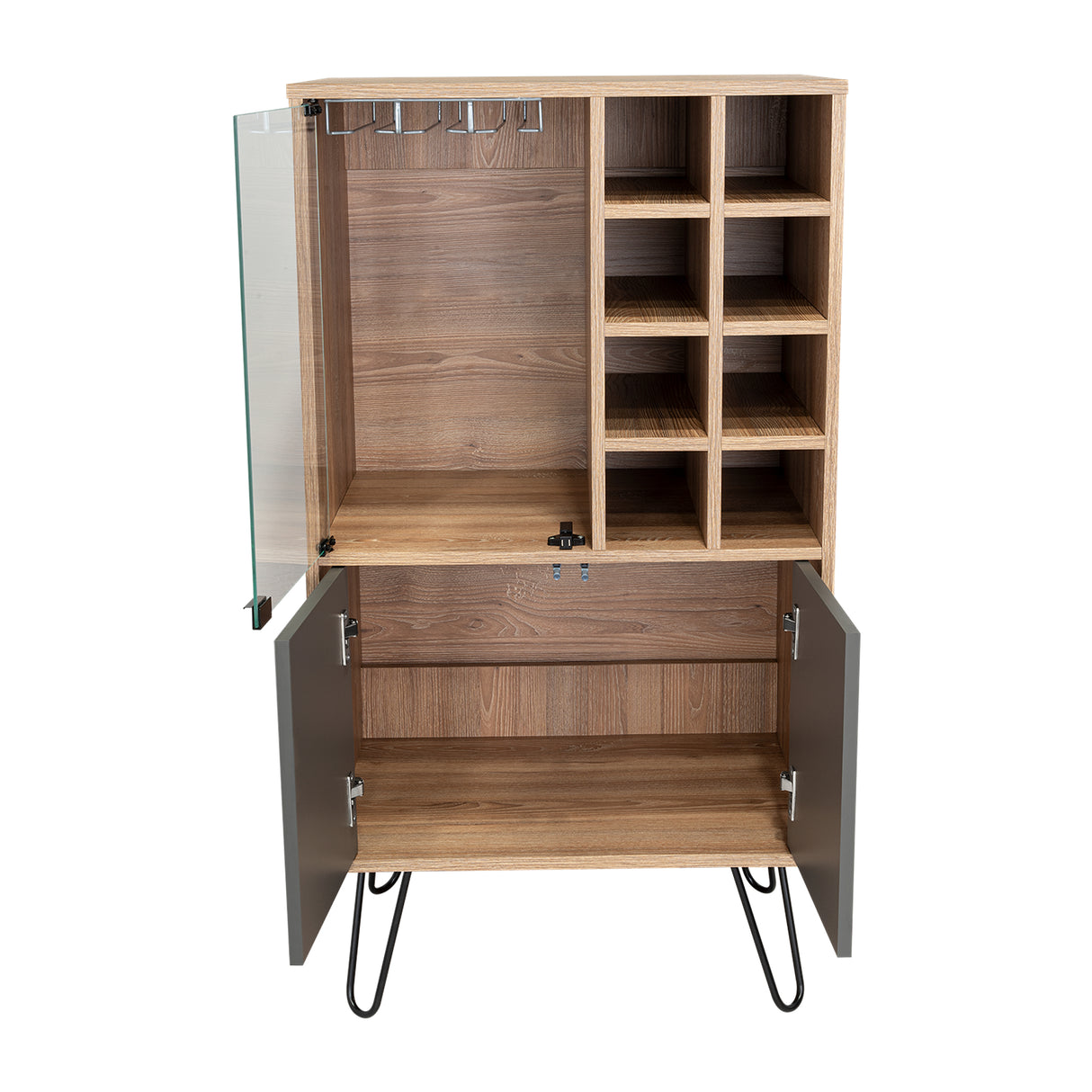 Bar Vassel Miel y Plomo 59.6x109.4cm con Dos Compartimientos con Tres Portacopas y con Ocho Portabotellas - Bares | Bylmo