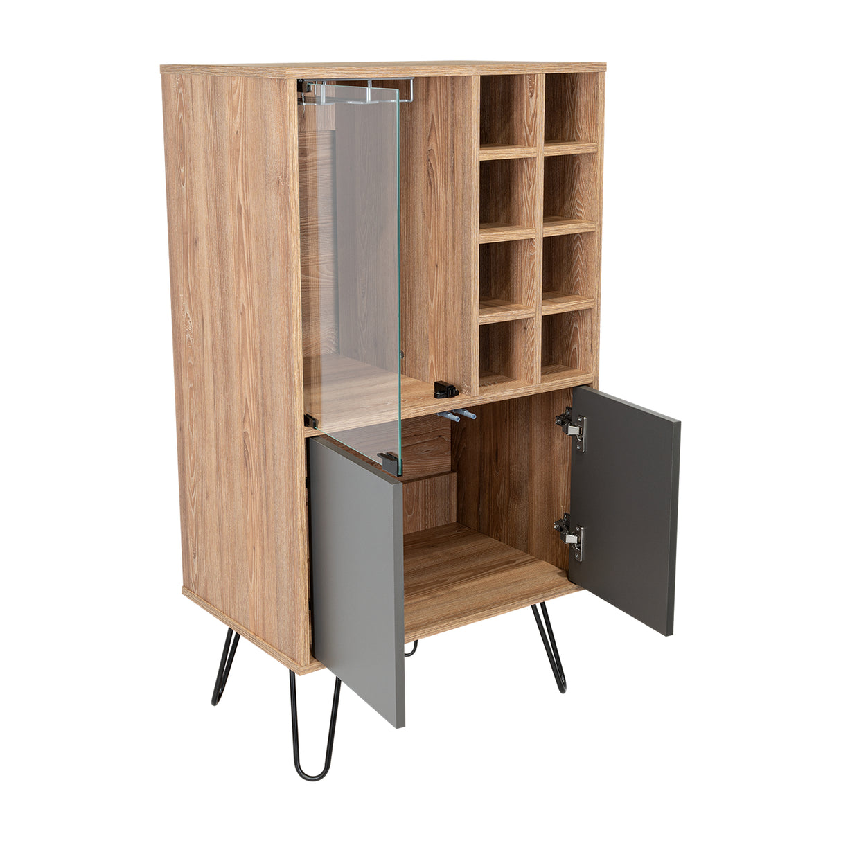 Bar Vassel Miel y Plomo 59.6x109.4cm con Dos Compartimientos con Tres Portacopas y con Ocho Portabotellas - Bares | Bylmo