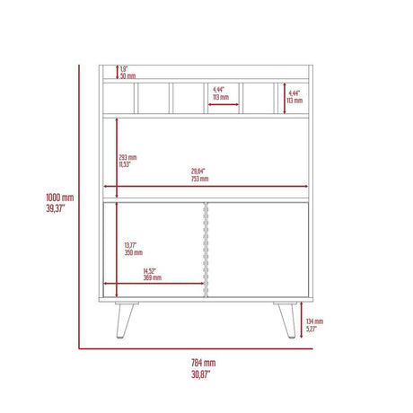 Bar Bora Rovere y Blanco 78.4x100cm con Tres Compartimientos y con Seis Portabotellas - Bares | Bylmo