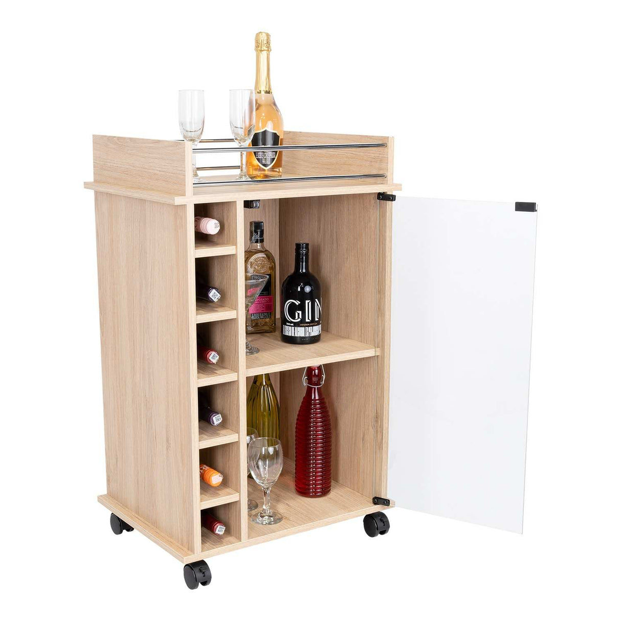 Bar Dukat Rovere 55x89cm con Seis Porta Botellas y con Rodachones - Bares | Bylmo