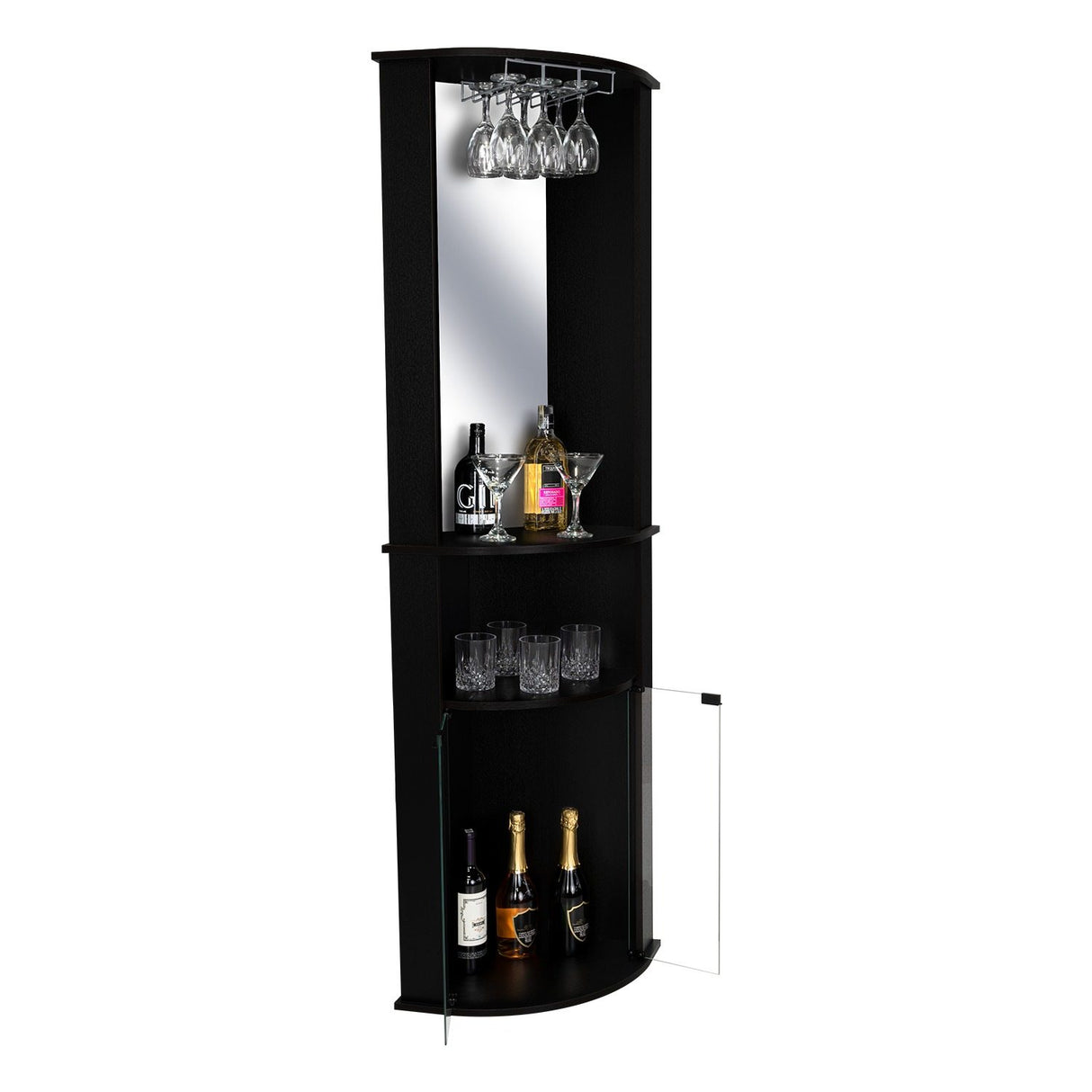 Bar Esquinero Chicago Wengue 190 cm con Colgadero de Copas y Almacenamiento - Bares | Bylmo