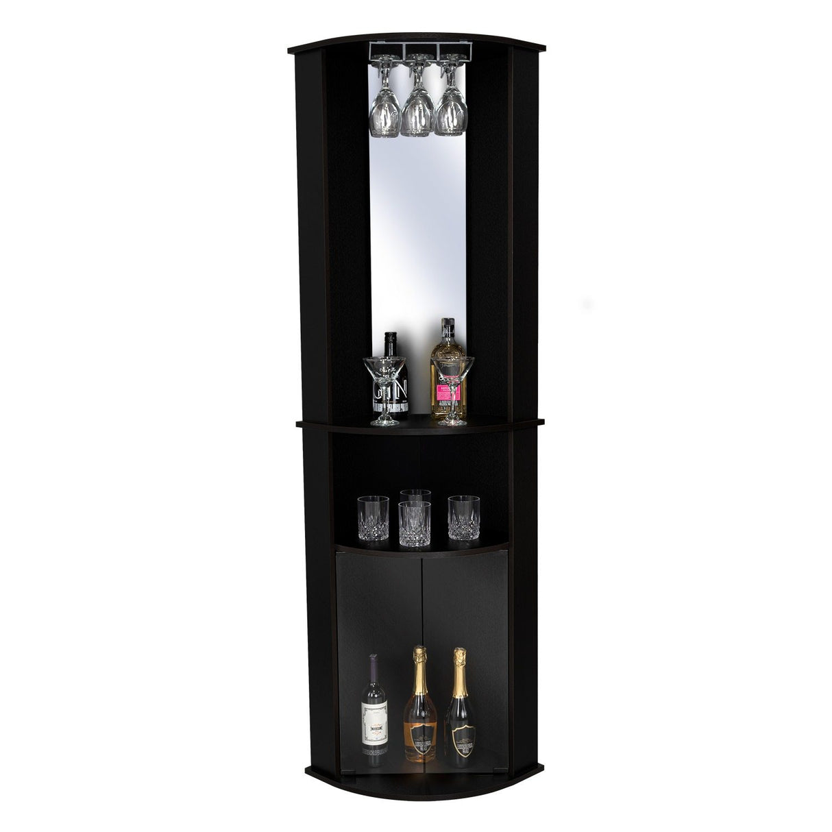 Bar Esquinero Chicago Wengue 190 cm con Colgadero de Copas y Almacenamiento - Bares | Bylmo