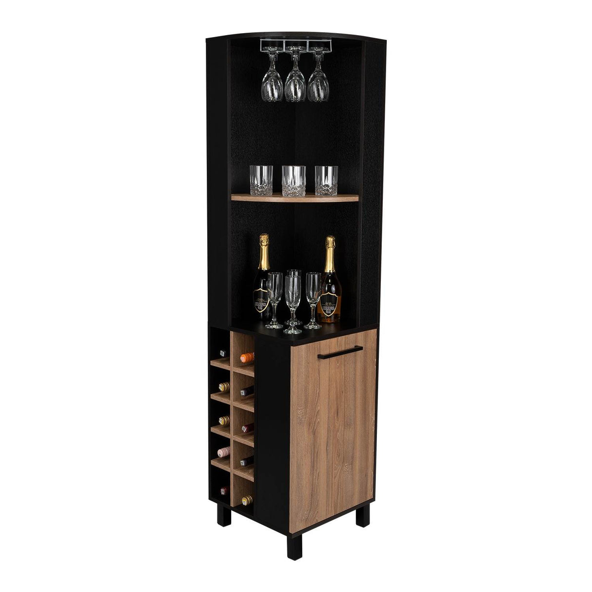 Bar Esquinero Kaia Wengue 45x180cm con Un Cajón y con Diez Portabotellas - Bares | Bylmo