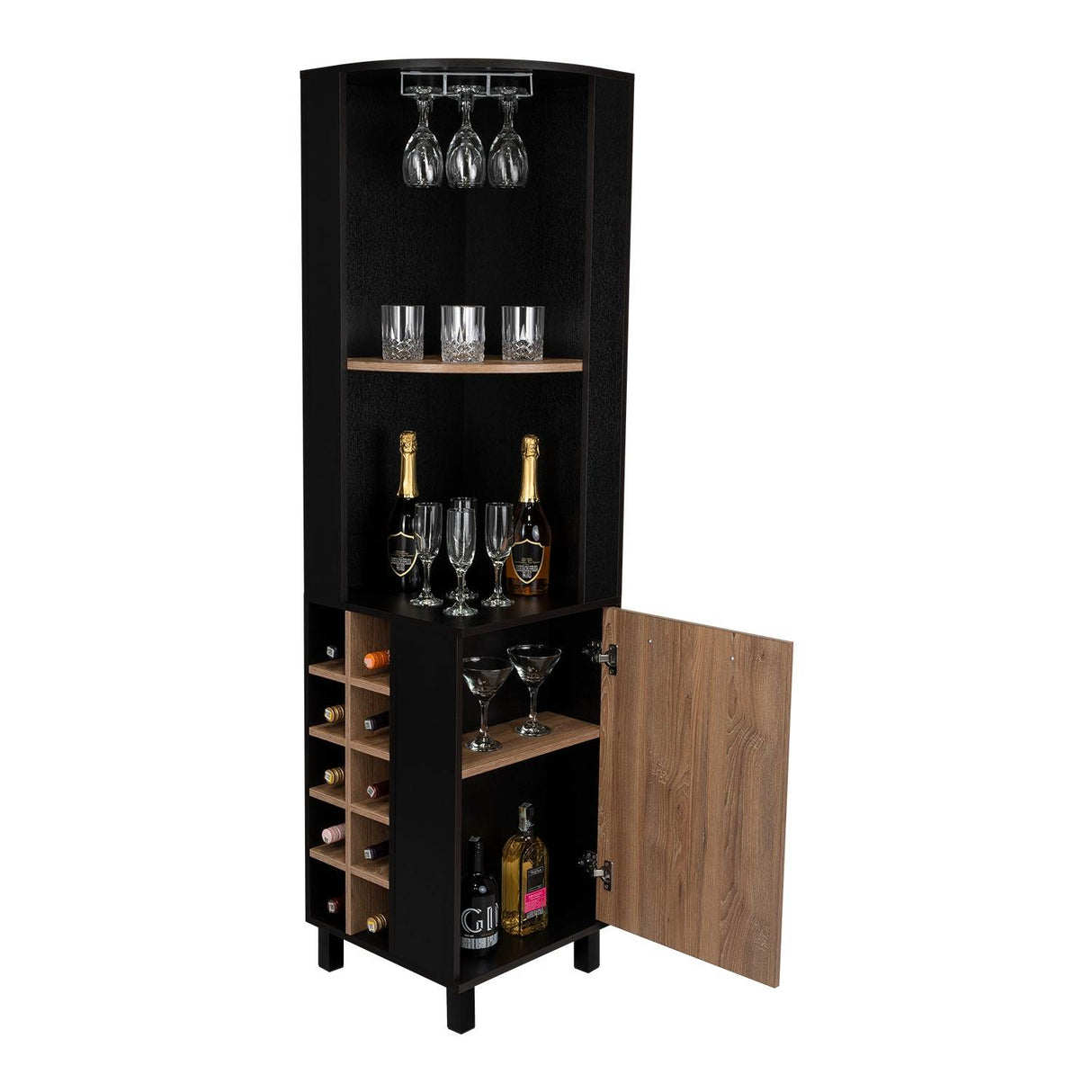 Bar Esquinero Kaia Wengue 45x180cm con Un Cajón y con Diez Portabotellas - Bares | Bylmo