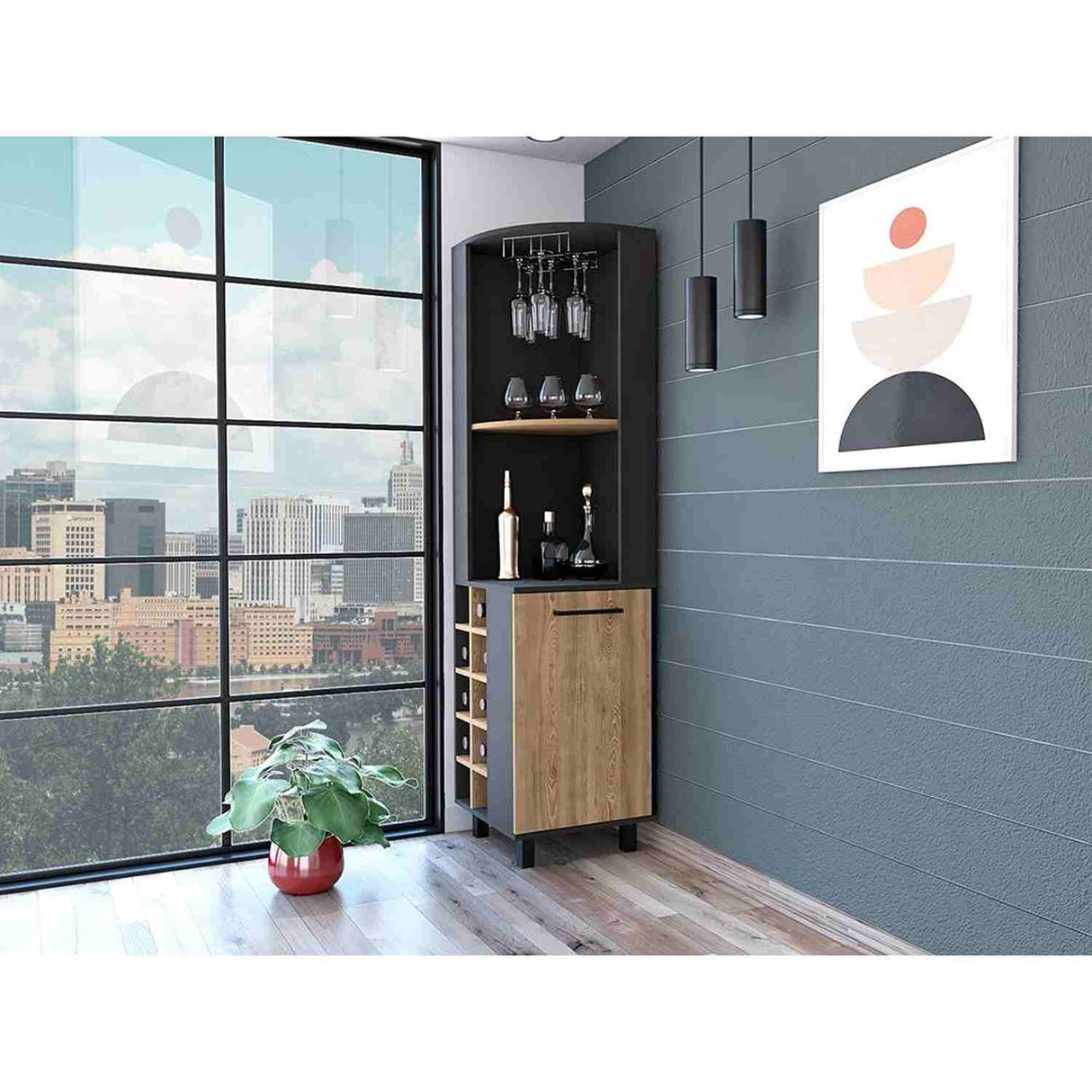 Bar Esquinero Kaia Wengue 45x180cm con Un Cajón y con Diez Portabotellas - Bares | Bylmo