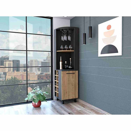 Bar Esquinero Kaia Wengue 45x180cm con Un Cajón y con Diez Portabotellas - Bares | Bylmo