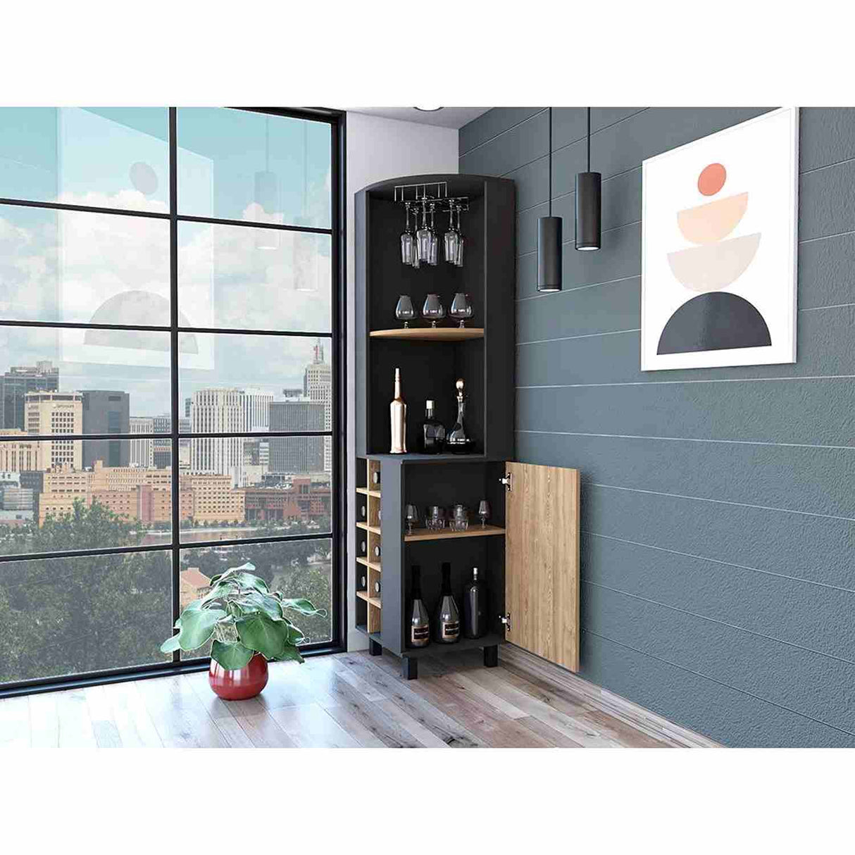 Bar Esquinero Kaia Wengue 45x180cm con Un Cajón y con Diez Portabotellas - Bares | Bylmo