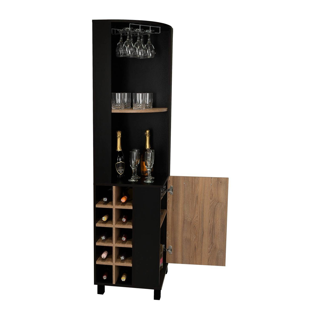Bar Esquinero Kaia Wengue 45x180cm con Un Cajón y con Diez Portabotellas - Bares | Bylmo