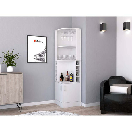 Bar Esquinero Esquinero Syrah Blanco 46.9x180.6cm con Un Cajón y con Ocho Portabotellas - Bares | Bylmo