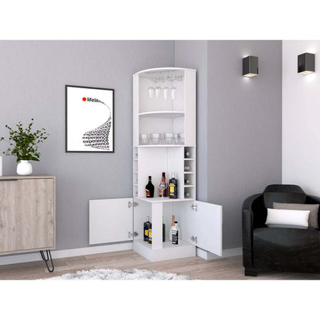 Bar Esquinero Esquinero Syrah Blanco 46.9x180.6cm con Un Cajón y con Ocho Portabotellas - Bares | Bylmo