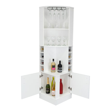 Bar Esquinero Esquinero Syrah Blanco 46.9x180.6cm con Un Cajón y con Ocho Portabotellas - Bares | Bylmo