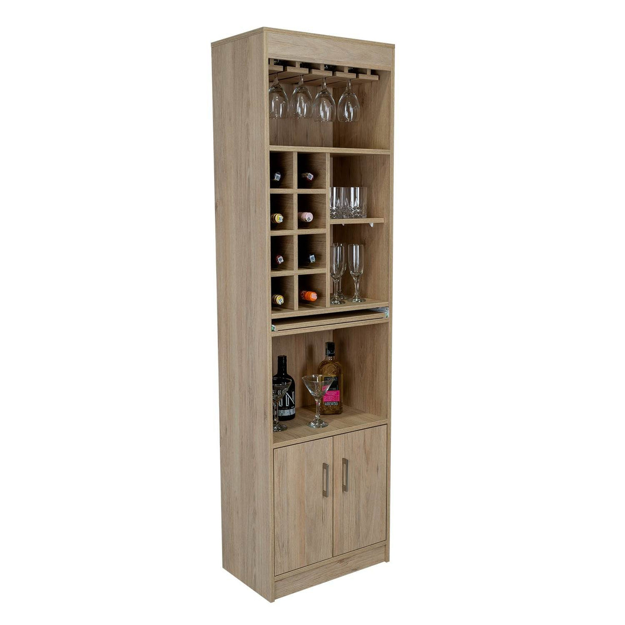 Bar Syrah Rovere 51x180cm con Un Cajón y con Ocho Portabotellas - Bares | Bylmo