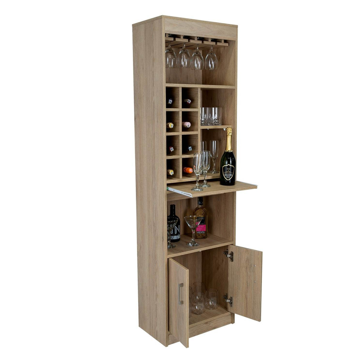 Bar Syrah Rovere 51x180cm con Un Cajón y con Ocho Portabotellas - Bares | Bylmo