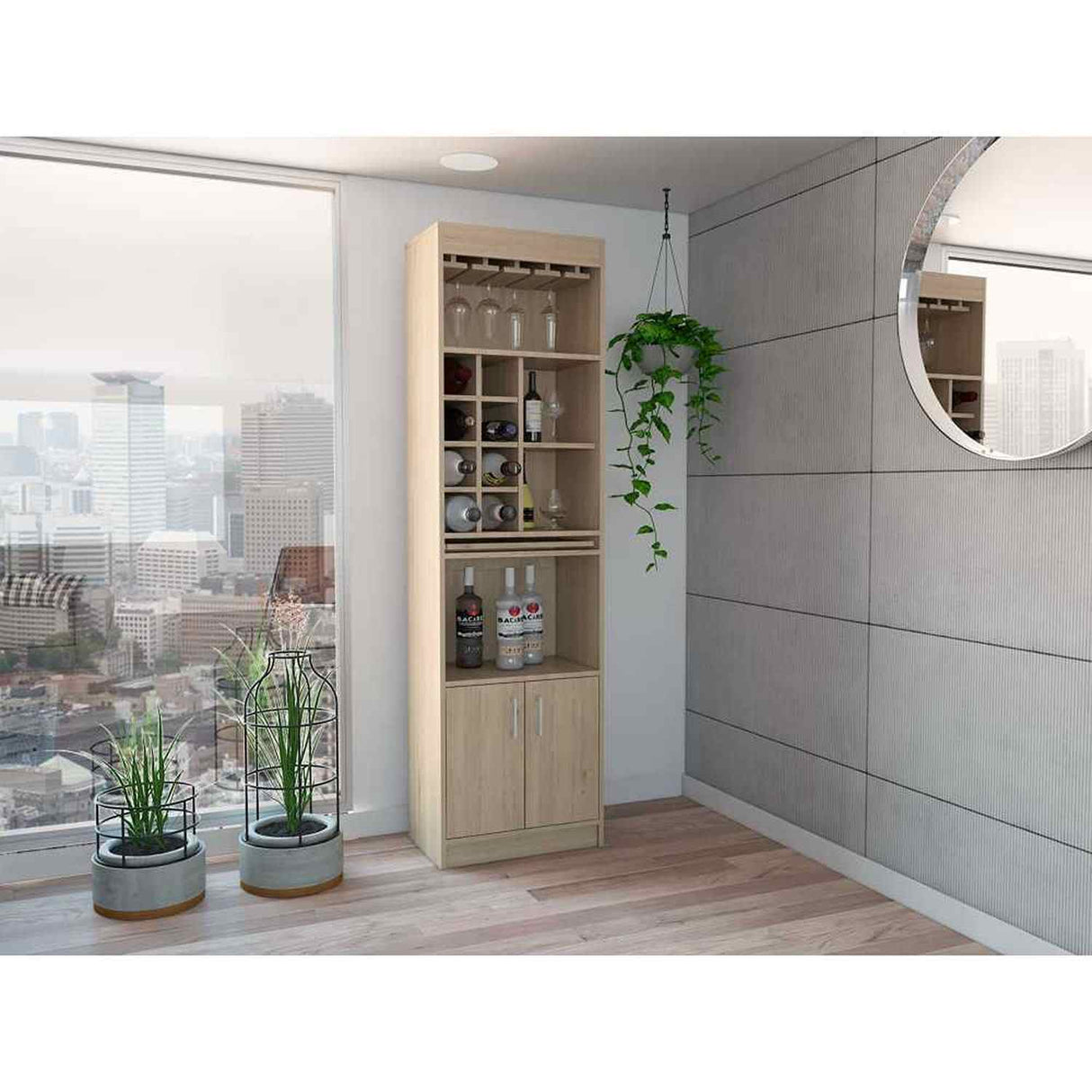 Bar Syrah Rovere 51x180cm con Un Cajón y con Ocho Portabotellas - Bares | Bylmo