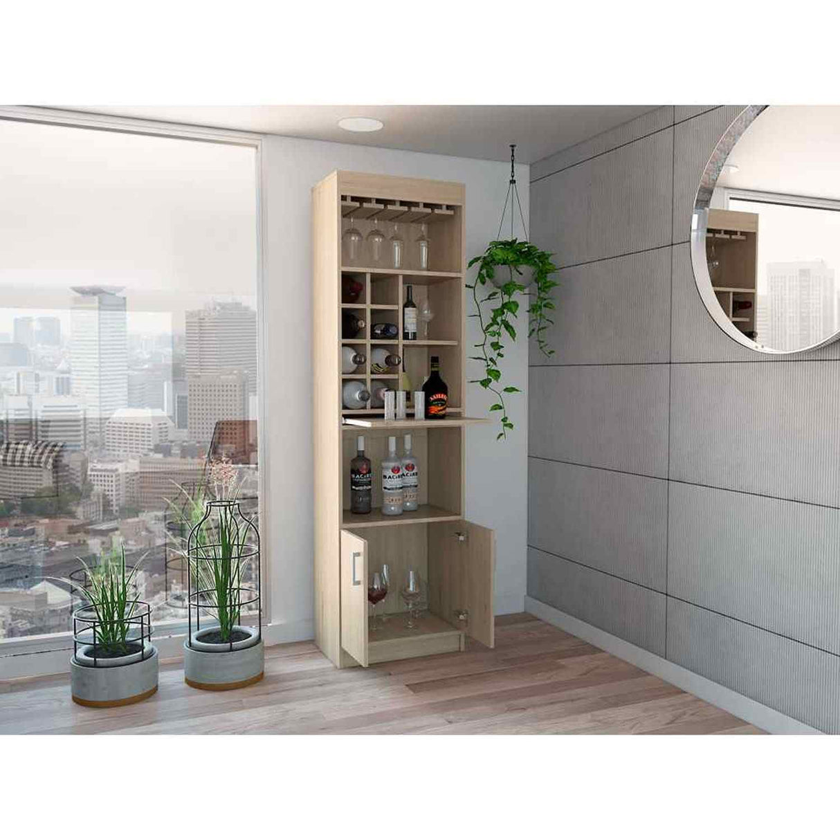 Bar Syrah Rovere 51x180cm con Un Cajón y con Ocho Portabotellas - Bares | Bylmo