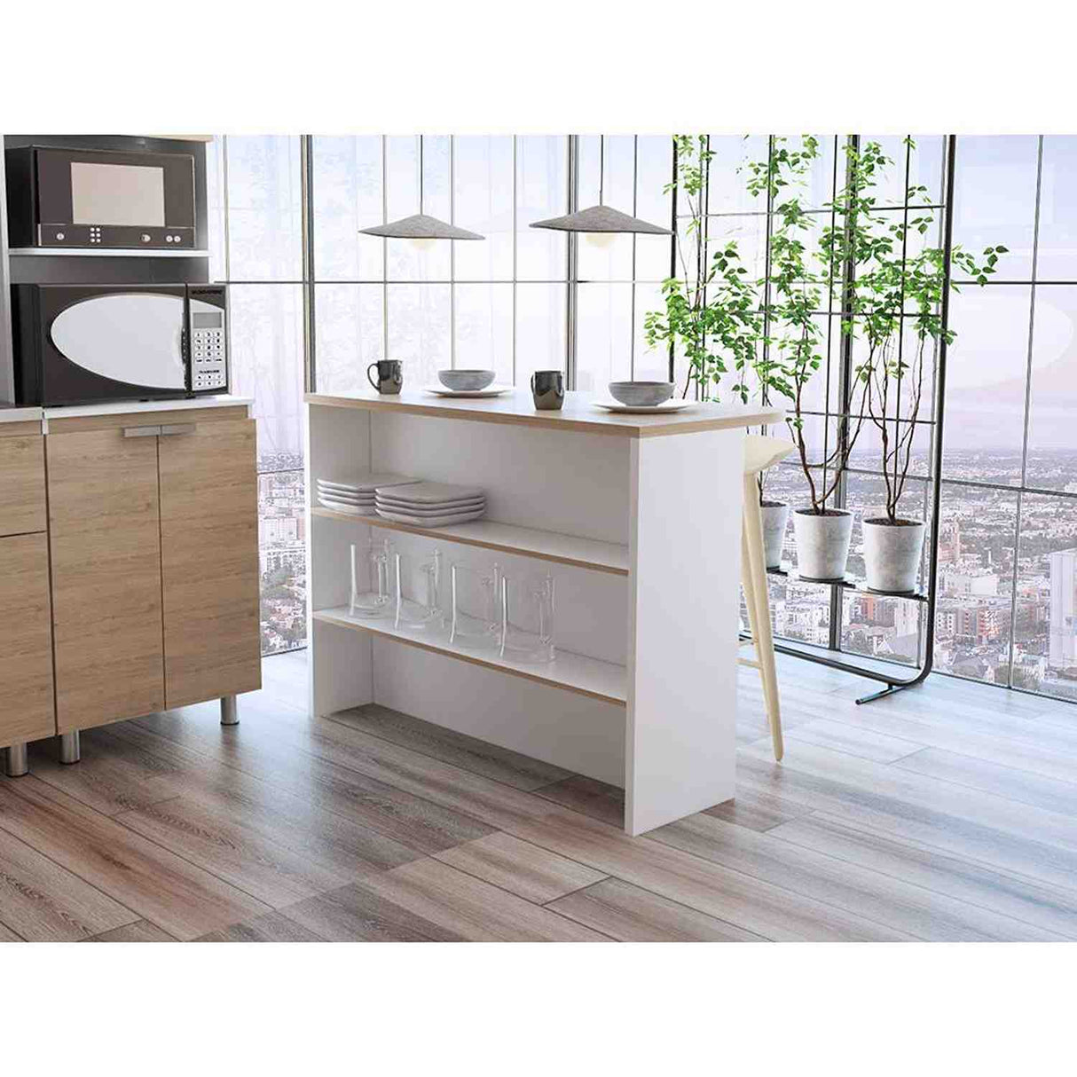 Barra de Cocina Fendi Blanco y Rovere 120x90cm con Dos Entrepaños y con Dos Comportamientos - Muebles Organizadores | Bylmo