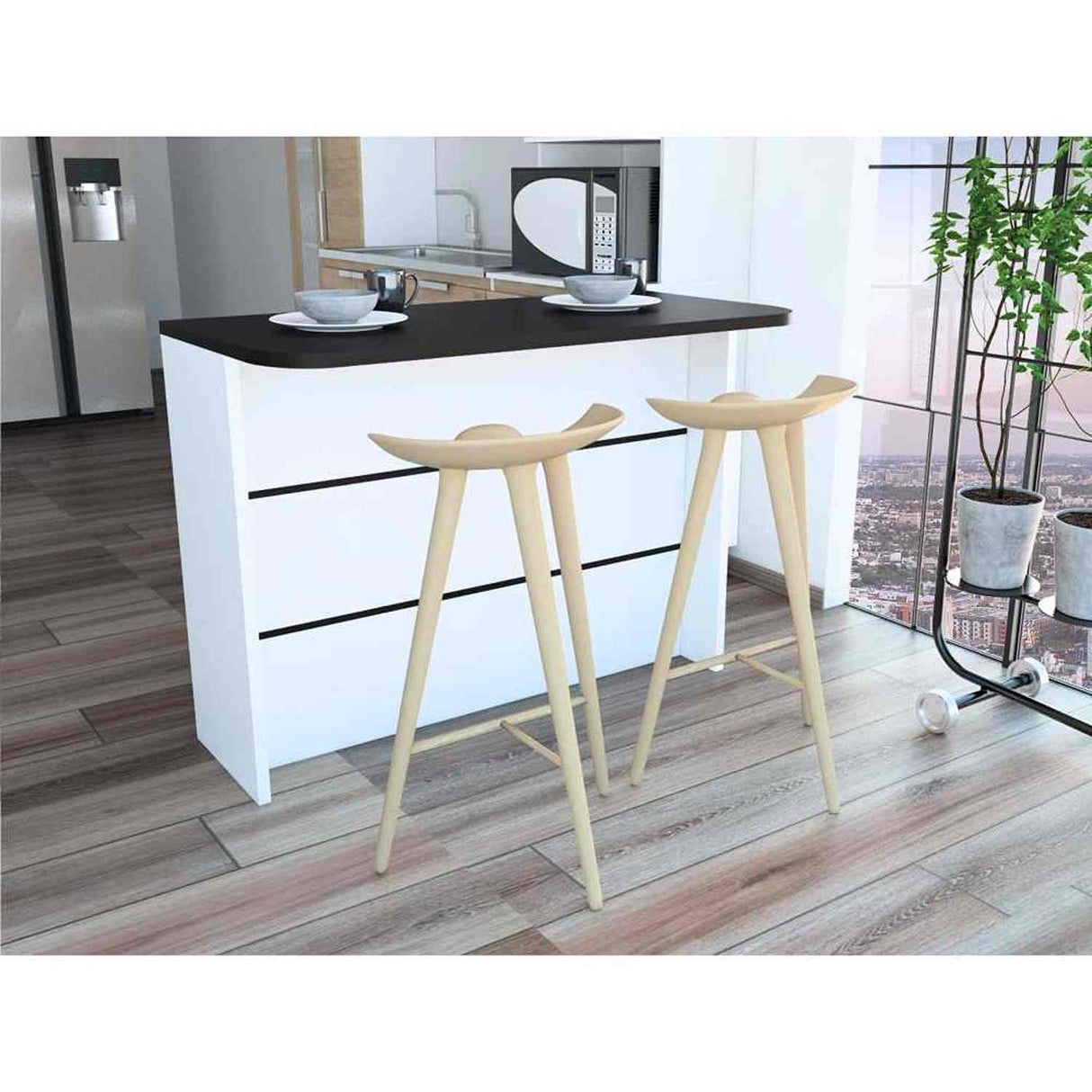 Barra de Cocina Fendi Blanco y Wengue 120x90cm con Dos Entrepaños y con Dos Comportamientos - Muebles Organizadores | Bylmo