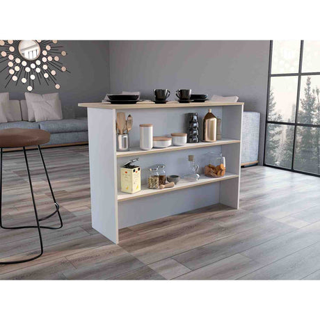 Mueble Auxiliar de Cocina Fendi Rovere y Blanco 120x90cm con Dos Entrepaños y Tres Compartimientos - Barras y Muebles Auxiliares | Bylmo