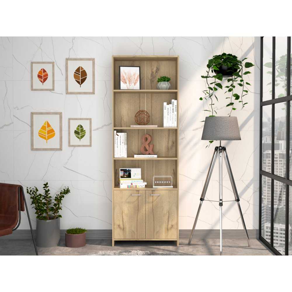 Biblioteca Lisa Duna 63x180cm con Cuatro Compartimientos y con Un Cajón