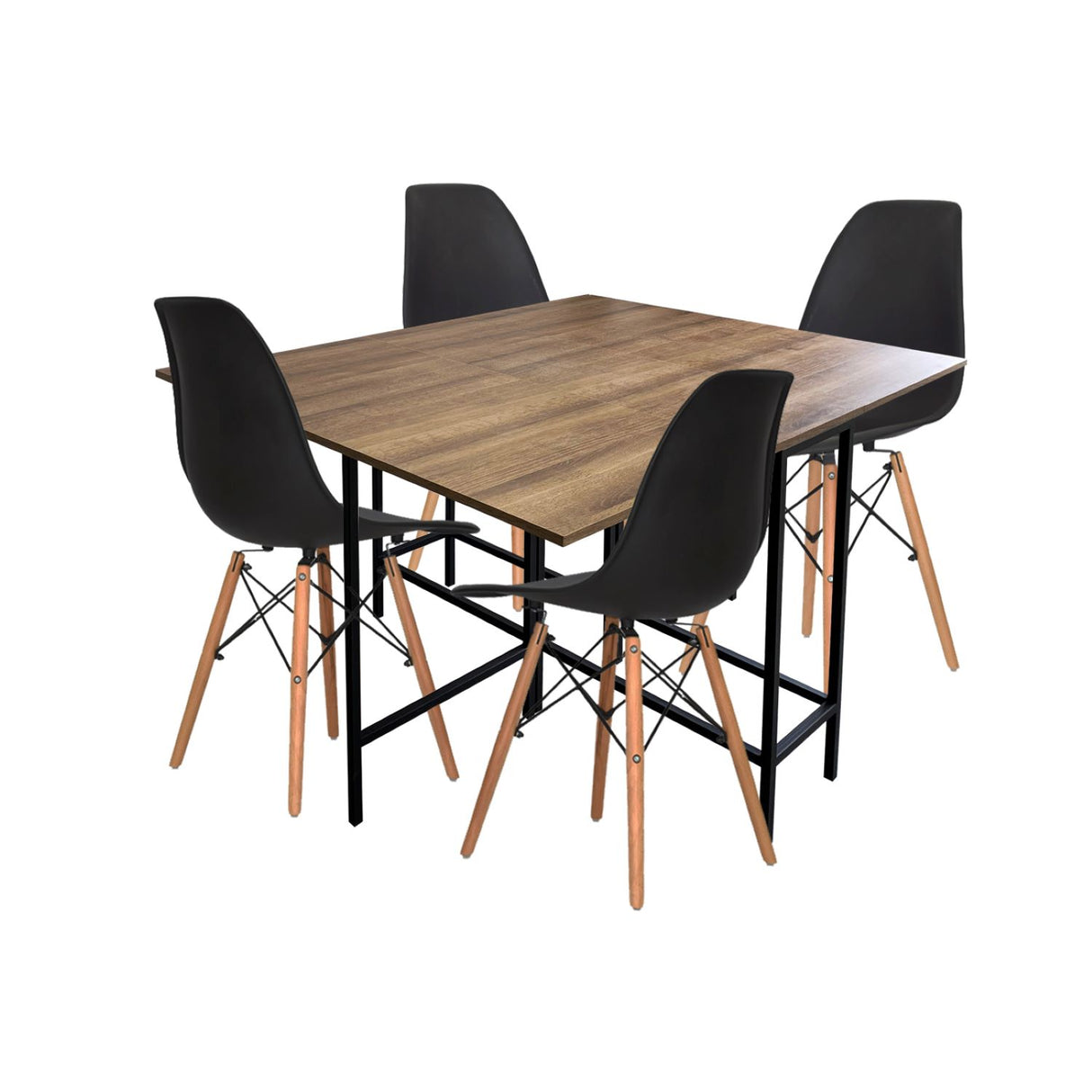 Combo Comedor Plegable y Sillas Pro Amareto y Negro 111 cm de Cuatro Puestos - Comedores | Bylmo