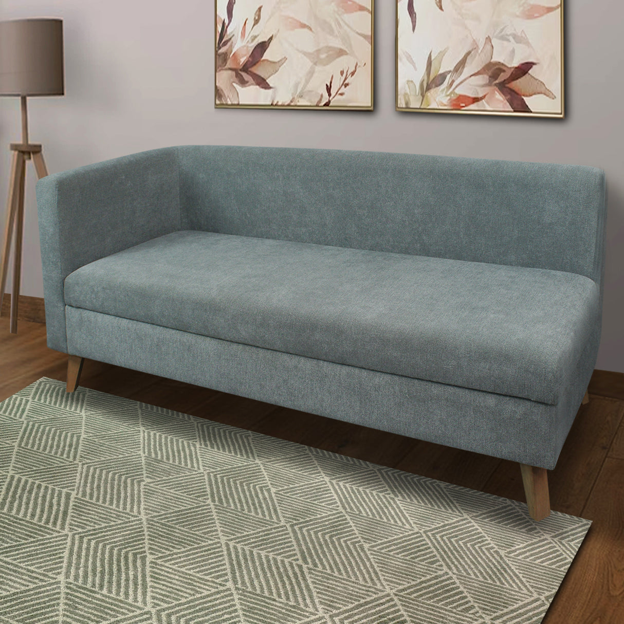 Combo Sofá Baúl Chaise Long Gris 163 cm con Puff, Mesa de Centro, Escritorio y Silla - Combos Sala | Bylmo