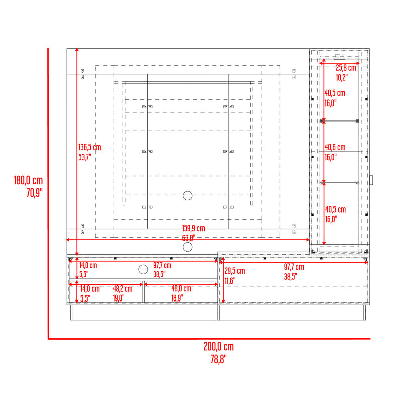 Centro de Entretenimiento Yakarta Taupe 200 cm para TV de 70 Pulgadas