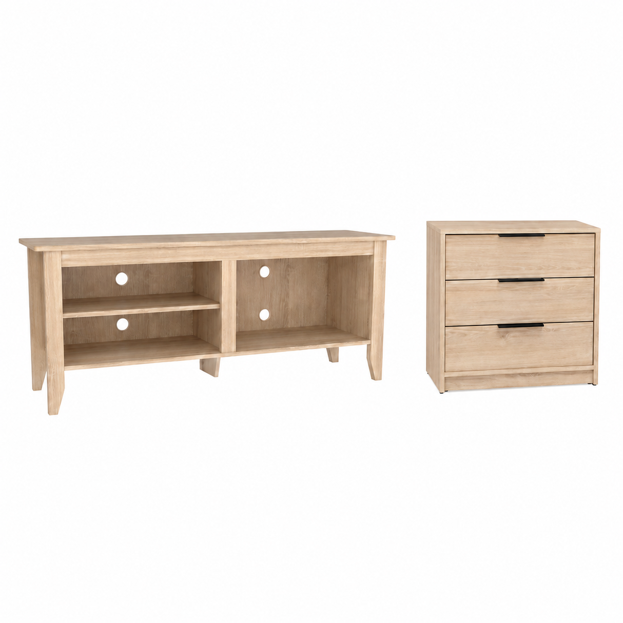 Combo Rack de TV Essential Rovere y Cómoda Kaia Rovere y Blanco