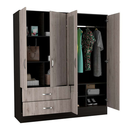 Closet Bolton Wengue 120x180.6cm con 2 Cajones con 4 Entrepaños con Espejo