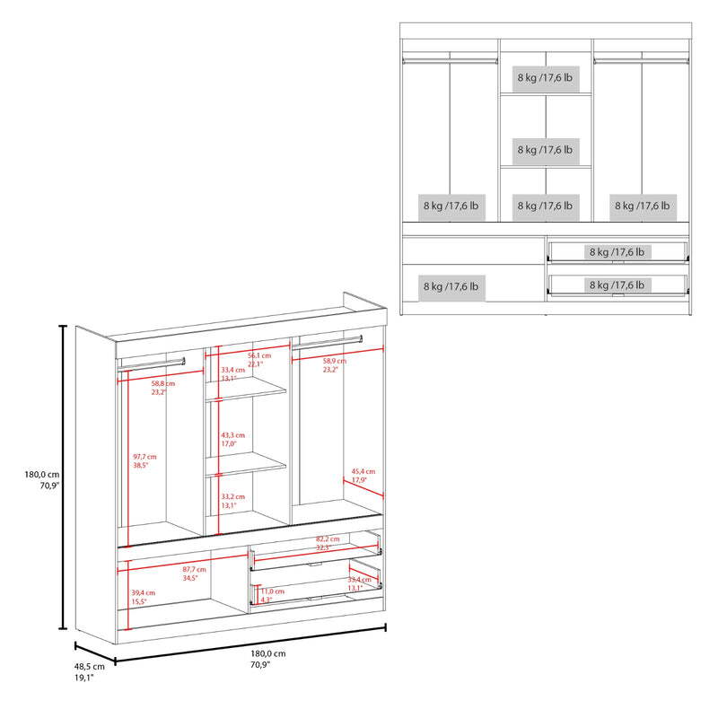 Closet Allegro Wengue 180 cm con Cinco Puertas y Dos Cajones