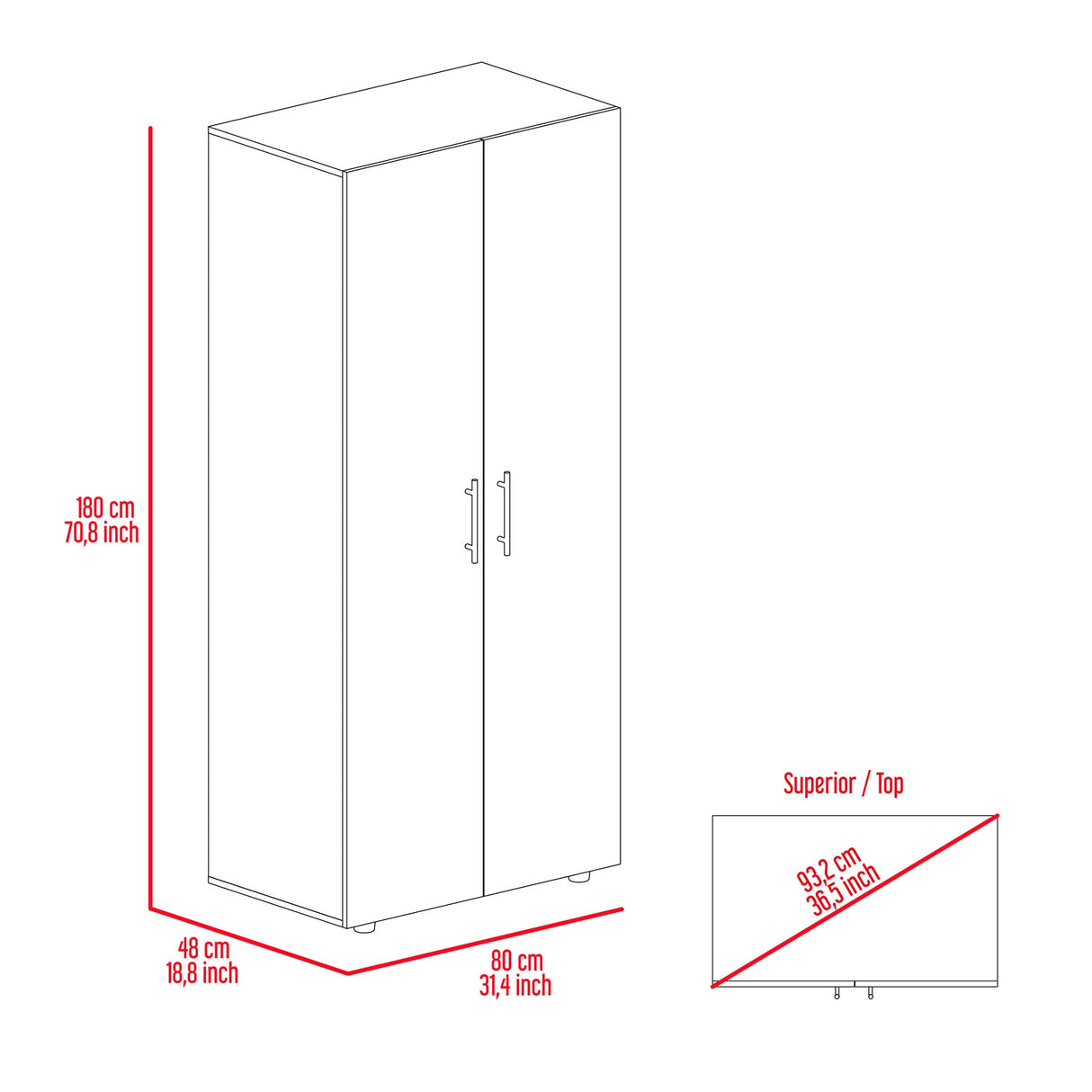Closet Tera Rovere 80x180cm sin Cajones con 3 Entrepaños - Closets | Bylmo