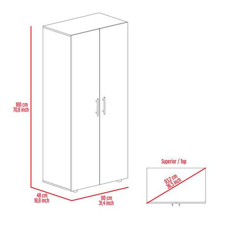 Closet Tera Rovere 80x180cm sin Cajones con 3 Entrepaños - Closets | Bylmo