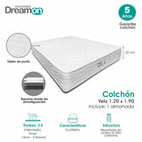 Combo Colchón Vela Blanco Semidoble 120 X 190 Cm Medio e Hipoalergénico