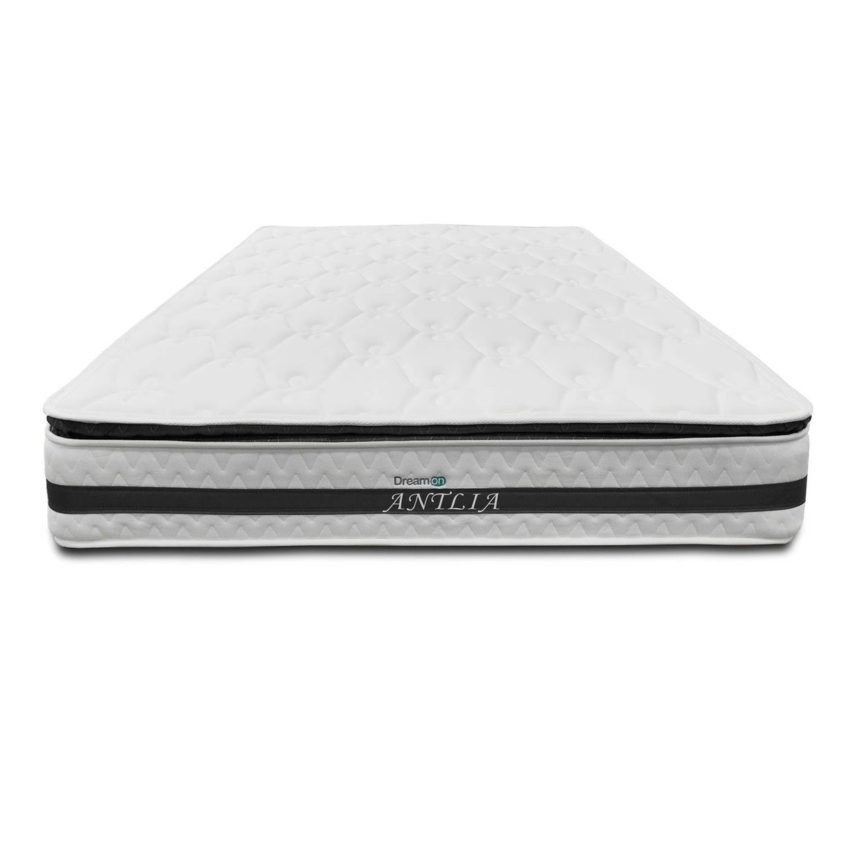 Combo Base Cama y Colchón DreamOn Antlia Gris Doble 140 cm Rectangular con Dos Almohadas