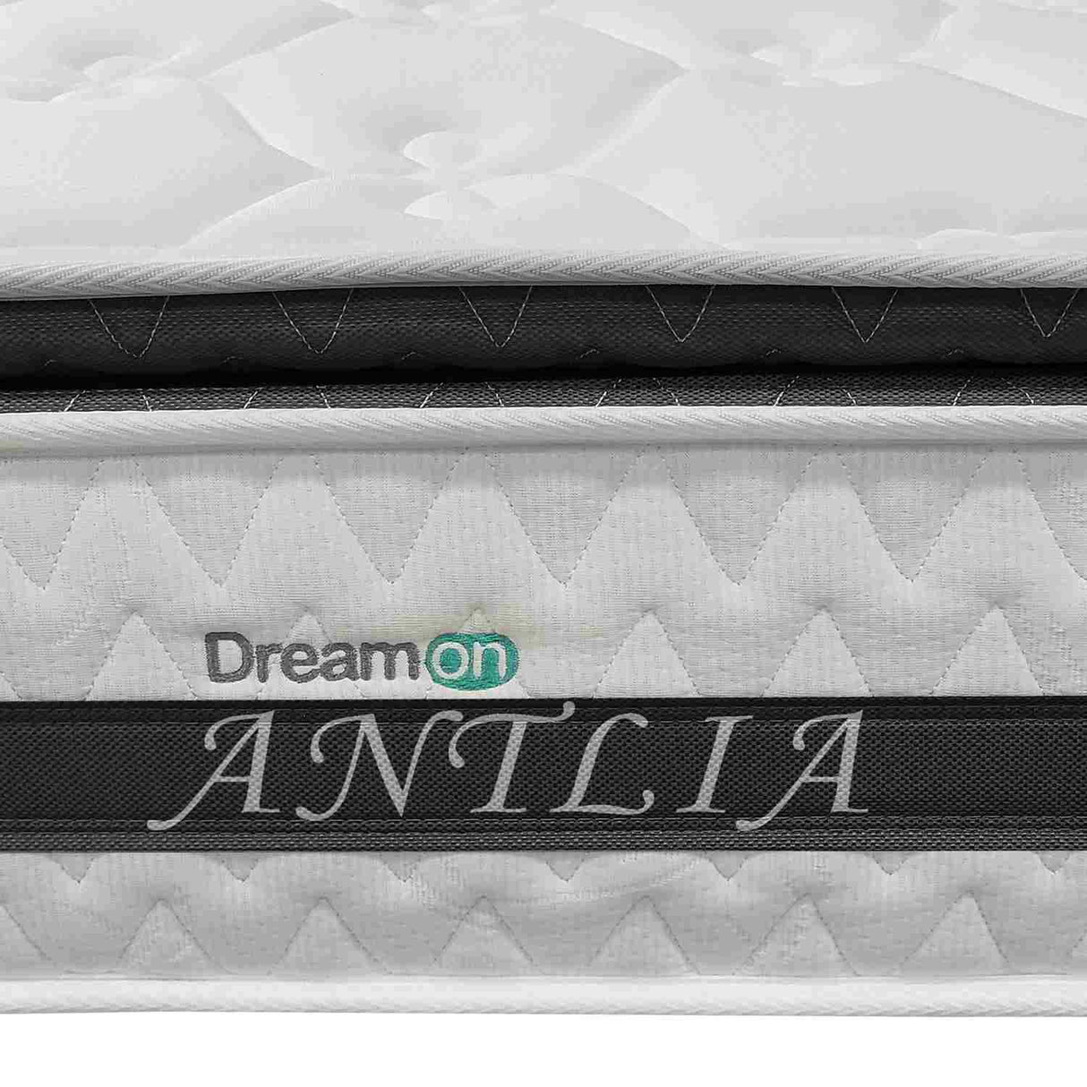 Combo Base Cama y Colchón DreamOn Antlia Gris King 200 cm Rectangular con Dos Almohadas