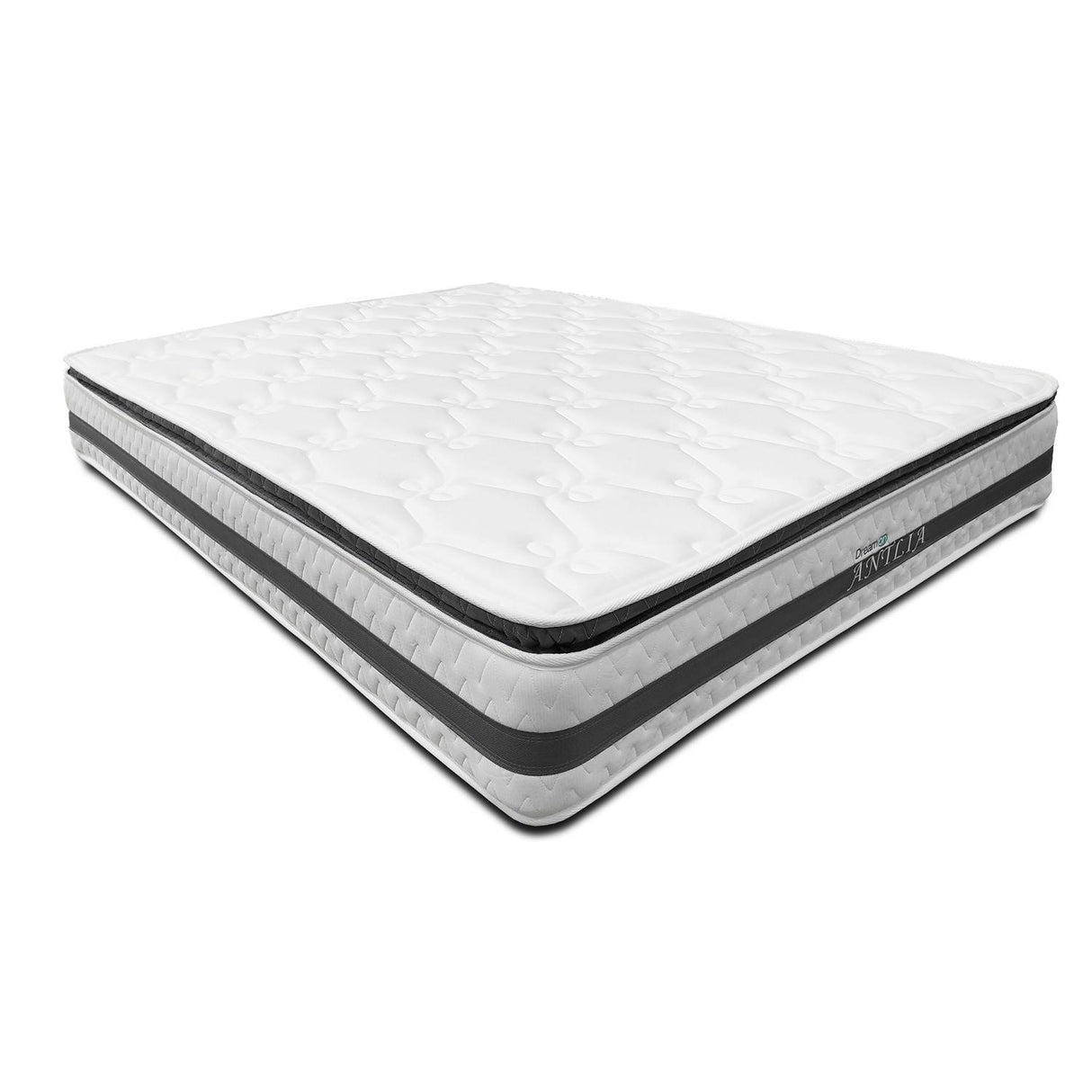 Combo Base Cama y Colchón DreamOn Antlia Gris Queen 160 cm Rectangular con Dos Almohadas