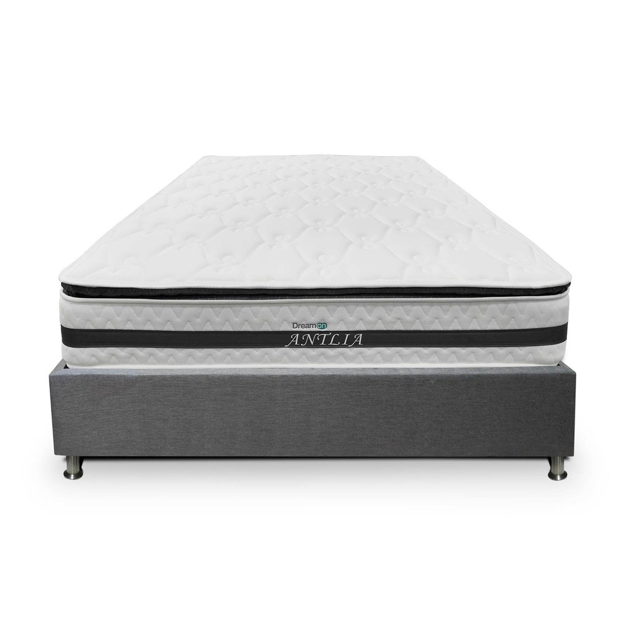 Combo Base Cama y Colchón DreamOn Antlia Gris Sencilla 100 cm Rectangular con Una Almohada